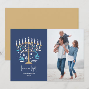 De Festividades Hanukkah Love & Light Floral Menorah Cartão com fo