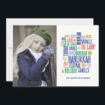 De Festividades Hanukkah Words Holiday Cartão com fotos<br><div class="desc">Personalize o texto personalizado acima. Você pode encontrar itens de coordenação adicionais na nossa coleção "Feriado de Palavras de Chanucá".</div>