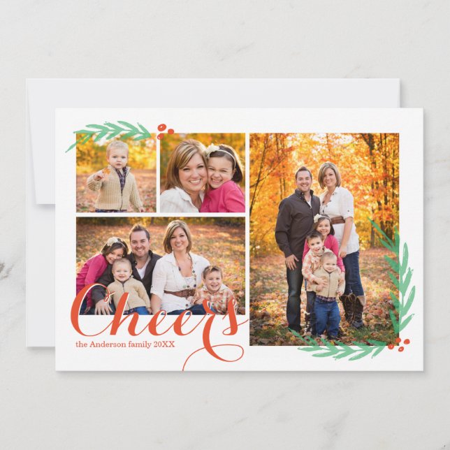 De Festividades Holly Berry Cheers Holiday Cartão com fotos (Frente)