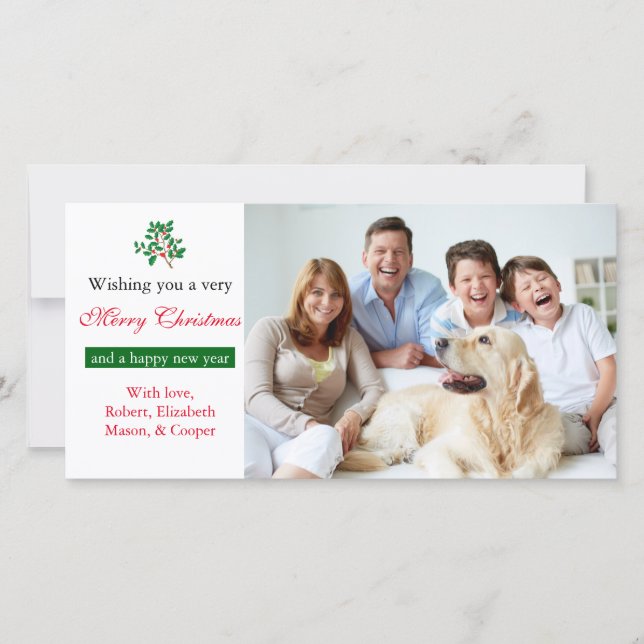 De Festividades Holly "Feliz Natal" Branco - Cartão com fotos (Frente)