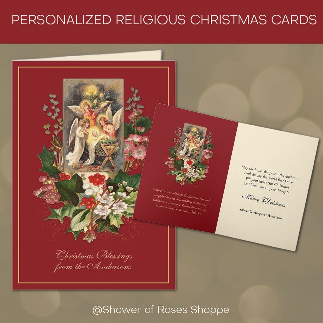 De Festividades Jesus anjo Natividade Natal Cartão (Traditional Religious Christmas Cards with Scripture Verse - Easy to personalize)
