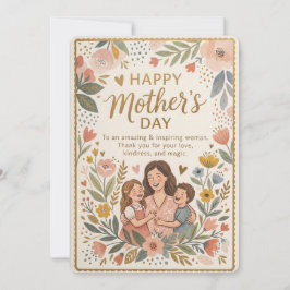 De Festividades Lindo cartão do Dia das Mães com coroa floral em d