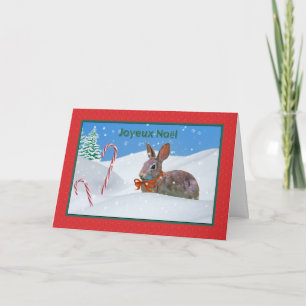 De Festividades Natal, Joyeux Noël, Francês, Coelho, Neve, Cartão