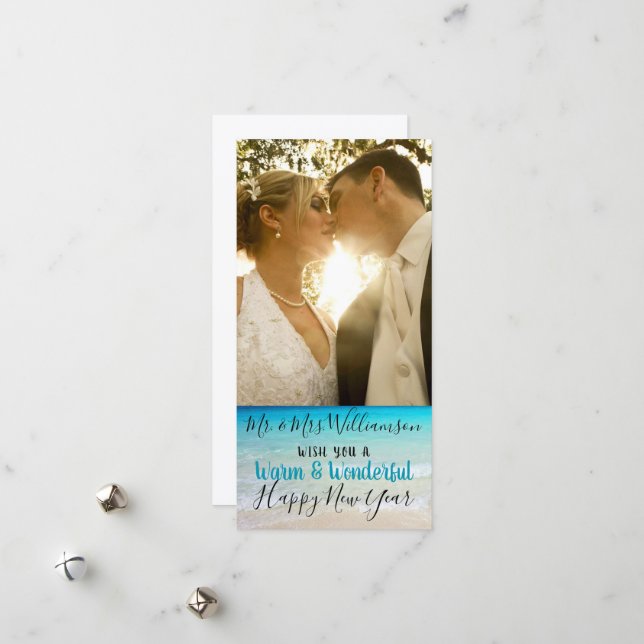 De Festividades Natal Tropical Casado Sr. Sra. Cartão com fotos (Frente/Verso In Situ)