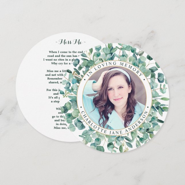 De Festividades Oração Funeral Memorial Cartão Eucalyptus Greenery (Frente/Verso)