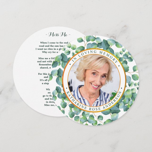 De Festividades Oração Memorial Funeral Cartão Eucalyptus Foto Dou (Frente/Verso)