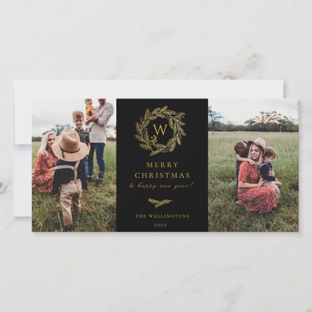 De Festividades Ouro Feriado 2 Cartão com fotos preto (Frente)