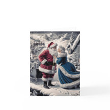 Papai Noel se despedindo da Sra. Claus - Cartão em