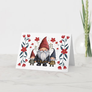 De Festividades Papais noeis bonitos Gnome e Florals Vazio Cartão 