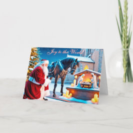 De Festividades Papais noeis e Cavalo no Cartão Natal da Natividad