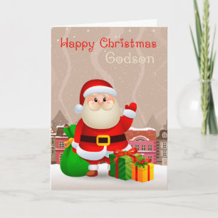 De Festividades Papais noeis Godson Com Saco E Presentes, Cartão D