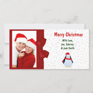 De Festividades Pinguim Natal e Cartão com fotos Bolinhas