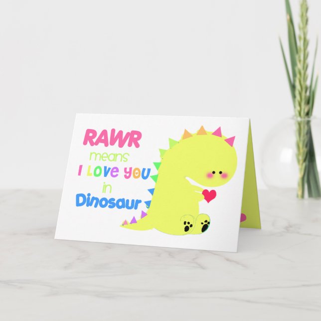 De Festividades RAWR quer dizer que te amo no cartão do dinossauro (Frente)