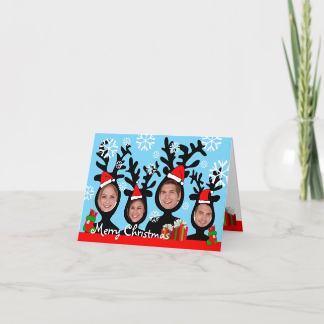 De Festividades Reindeer Feliz Natal Adicionar Cartão Fotográfico  (Frente)
