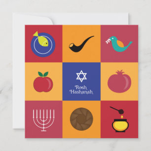 De Festividades Símbolos do Rosh Hashanah Cartão Plano