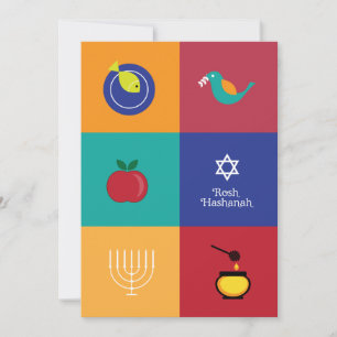 De Festividades Símbolos do Rosh Hashanah Cartão Plano