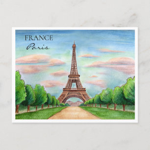 De Festividades Torre Eiffel da França   Cartão Postal Aquarela