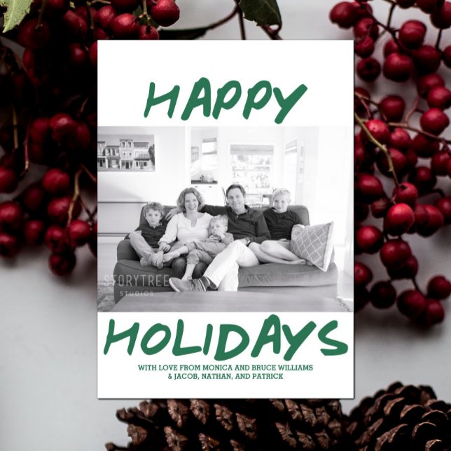De Festividades Trendy Happy Holidays Cartão com fotos | Verde (Green Trendy Happy Holidays Photo Card)
