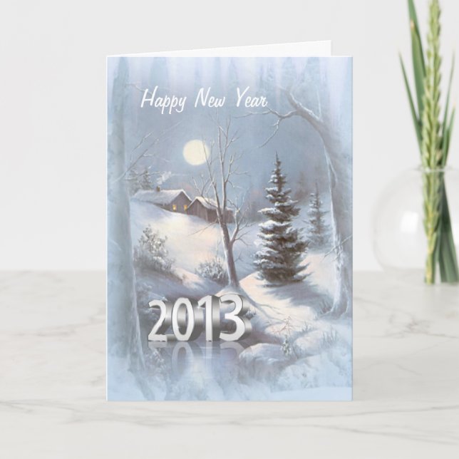 De Festividades Vila do inverno no cartão do ano novo 2013 da neve (Frente)