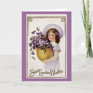 De Festividades Vintage Páscoa Violet Girl - Cartão