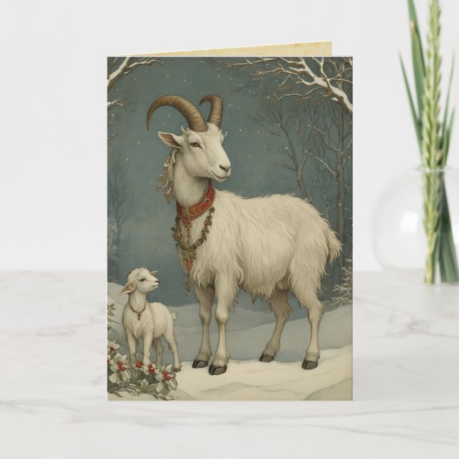 De Festividades Vintage Yule Goat, Cartão Feliz Yuletide (Frente)