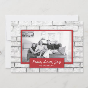 De Festividades White Brick Wall Peace Love Joy Holidy Cartão com