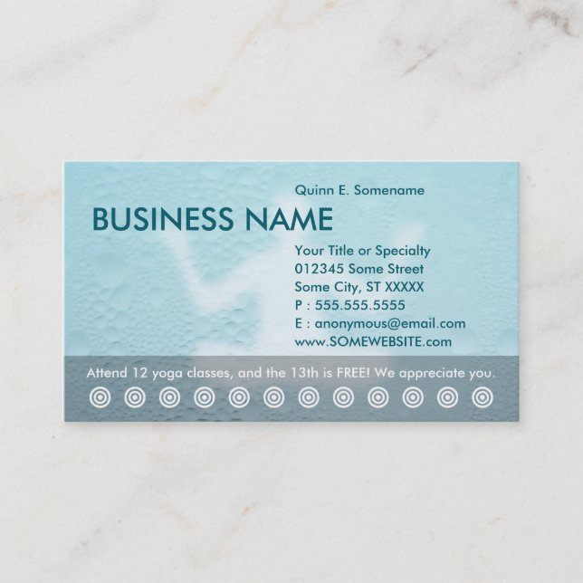 De Fidelidade cartão perfurado das classes yoga (Frente)