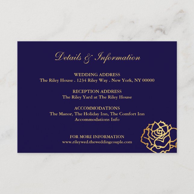 De Informações Cartão com Detalhes das Rosas Douradas - Azul (Frente)