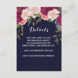 De Informações Cartão cor-de-rosa burgundy floral para o casament