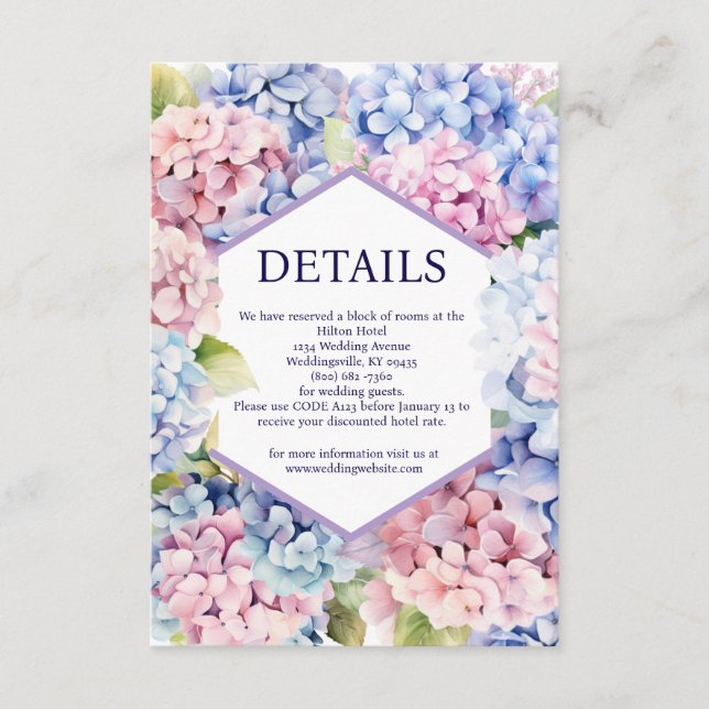 De Informações Cartão do receptáculo Detalhes da Hydrangea (Frente)