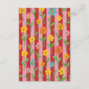 De Informações Cartão listrado rosa e vermelho com flores colorid