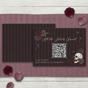 De Informações Cartão QR Floral Caveira e Tinta Burgundy Escuro