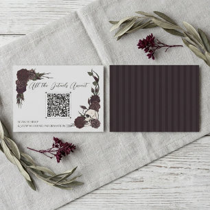 De Informações Cartão QR Floral Crânio e Tinta Roxo Escuro e Cinz
