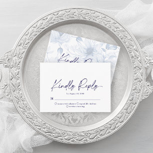 De Informações Cartão RSVP Floral Azul Minimalista