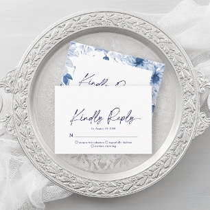 De Informações Cartão RSVP Floral Azul Minimalista