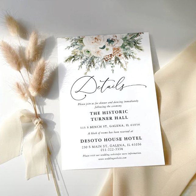 De Informações Cartão Rustic Winter Pinecone Wedding Details Card (Criador carregado)