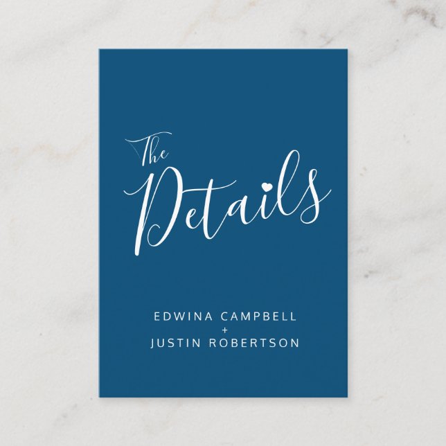 De Informações Detalhes do casamento: simples cartão branco azul (Frente)