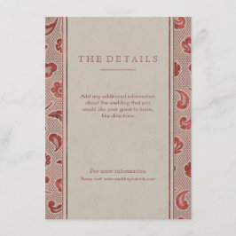 De Informações Kraft red Lace Rusch Country - cartão do casamento