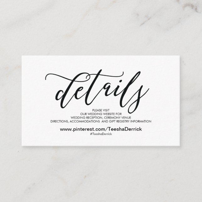 De Informações O Web site bonito do casamento detalha o cartão do (Frente)