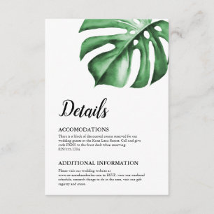 De Informações Palma Tropical Monstera Leaf Detalhes do Cartão In