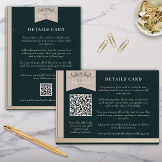 De Informações Vintage Black Tan QR Code Wedcard Inserir Cartão