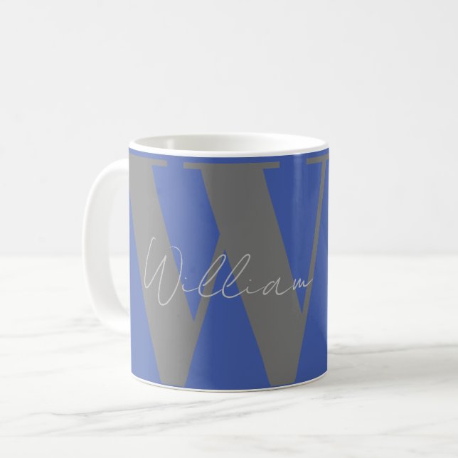 dê-lhe Monograma nome cinza azul caneca (Frente Esquerda)