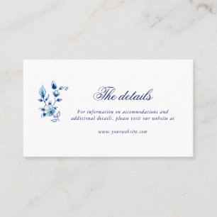 De Lugar Cartão azul e branco para detalhes do casamento
