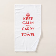 Mantenha a calma e leve a toalha da [mão], texto
