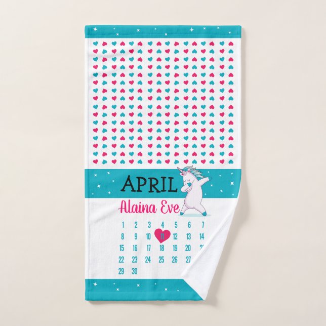 De Mão Nome Unicórn Calendário Aniversário Toalha (Toalha de mão)