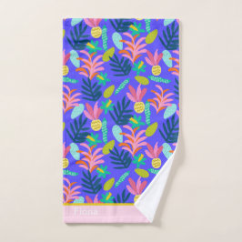 De Mão Toalha azul floral colorida moderna fofa nome pers