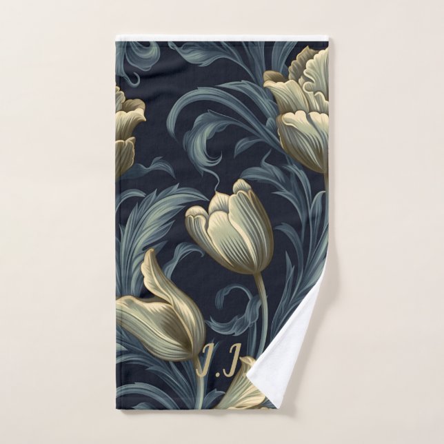 De Mão Tulipas Góticas Monograma Floral Toalha Pickleball (Toalha de mão)