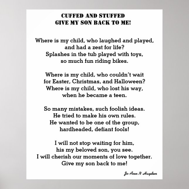 DÊ-ME DE VOLTA O MEU FILHO Poster (Frente)