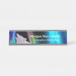 De Mesa Aurora Borealis Wolf Song | Placa do nome do arco-