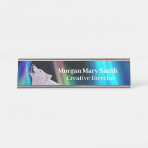 De Mesa Aurora Borealis Wolf Song   Placa do nome do arco-